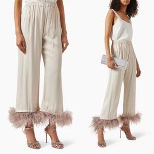 SLEEPER Party Feather-trimmed Pyjama Pants in Viscose
